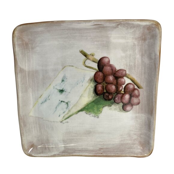 Crate & Barrel Cheese Plate Grapes Grape Bundle Wedge Serving Dish Ceramic Italy - Picture 1 of 14